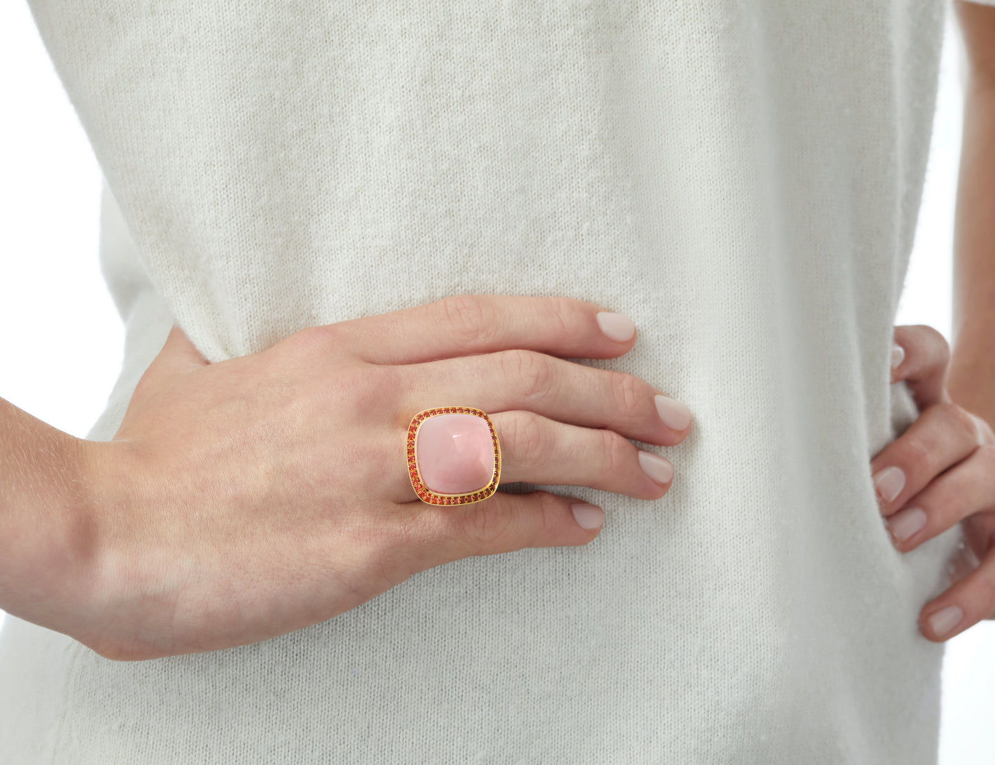 Magic Wish 18ct Yellow Gold, Orange Sapphire & Pink Opal Ring