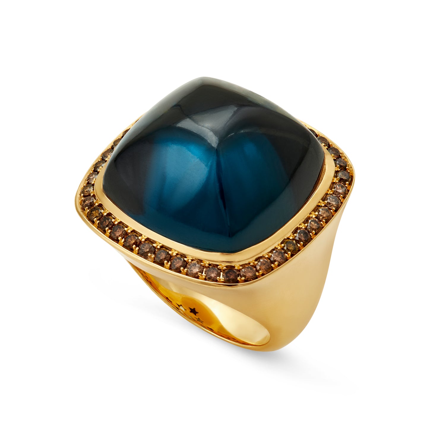 Magic Wish 18ct Yellow Gold, Cognac Diamonds & London Blue Topaz Ring