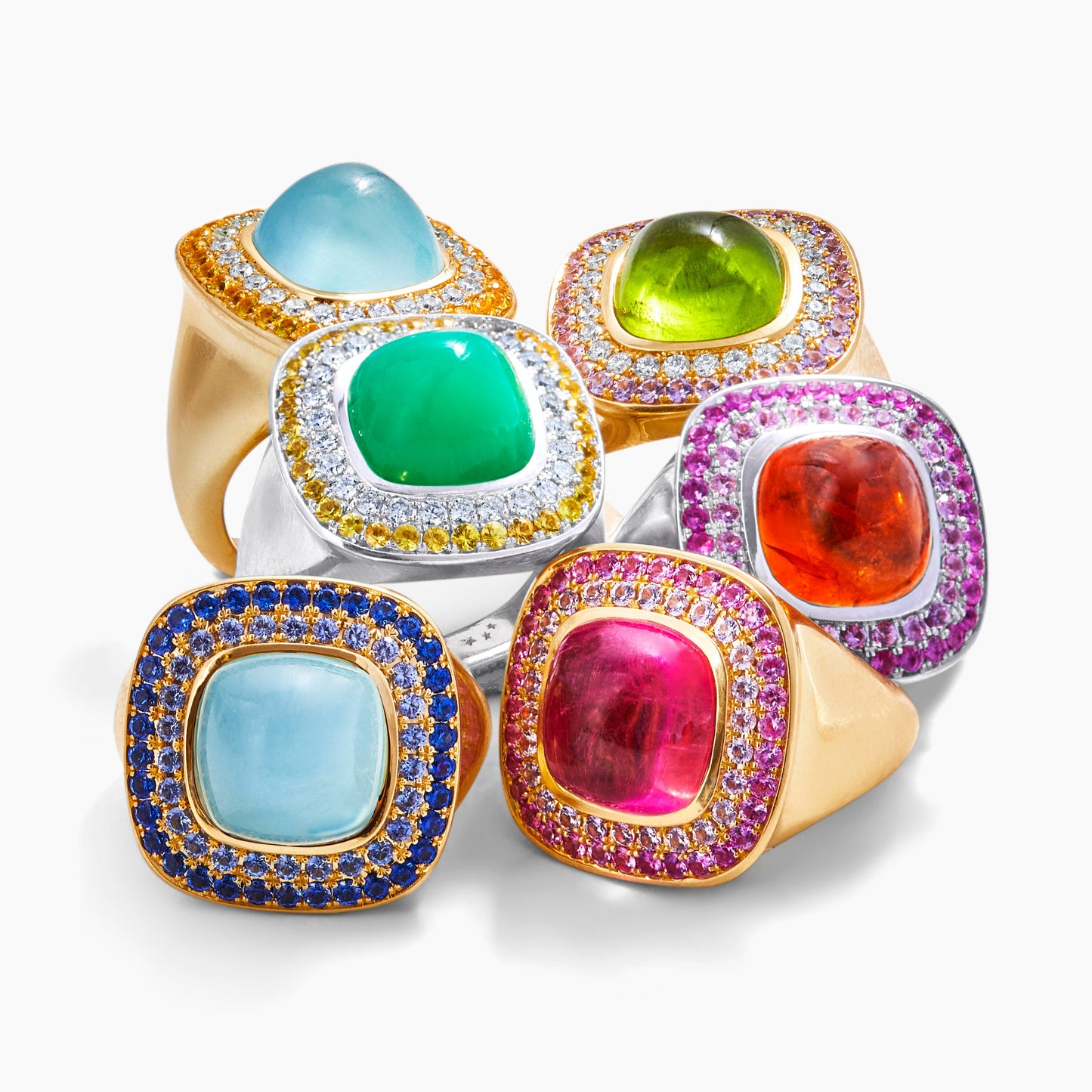 Sweet Aura 18ct Yellow Gold, Aquamarine, Light Blue & Cornflower Blue Sapphire Ring