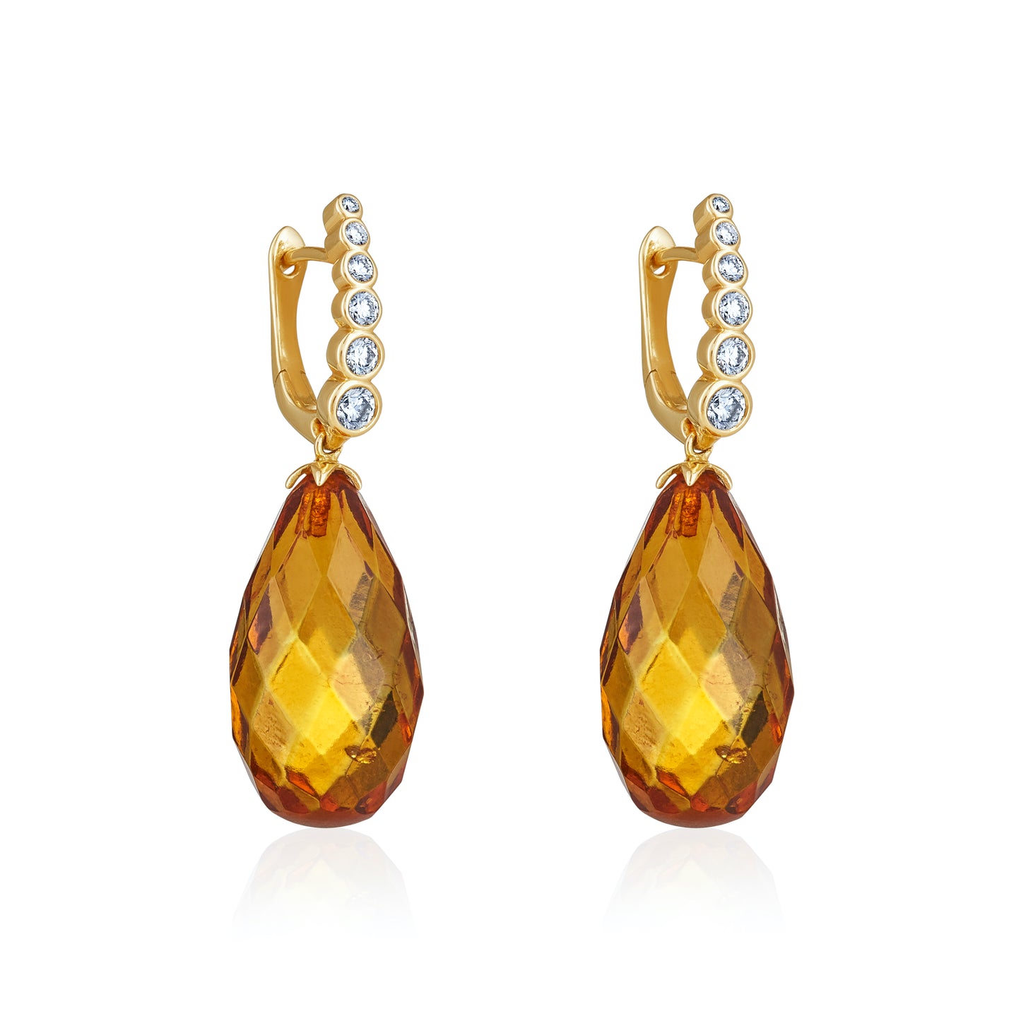 Magic Wish 18ct Yellow Gold, Diamond & Amber Short Drop Earrings