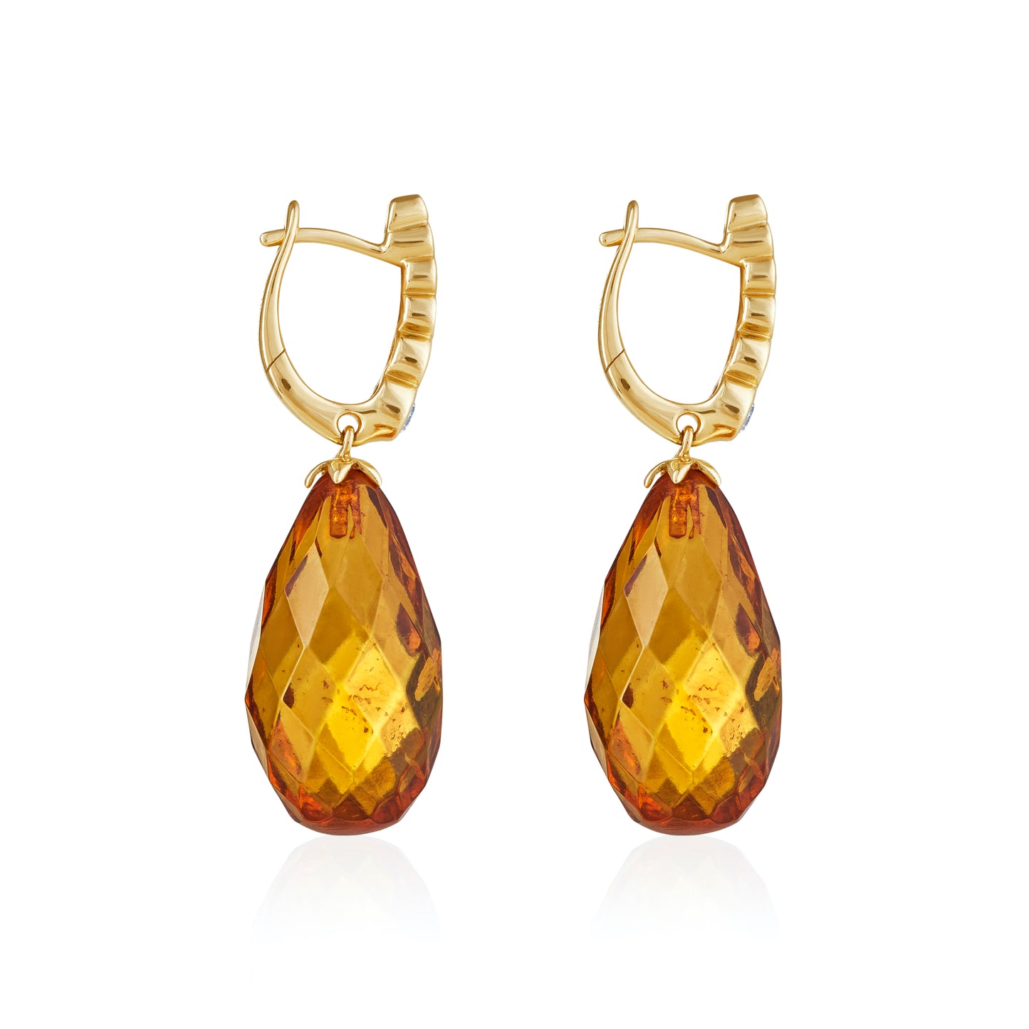 Magic Wish 18ct Yellow Gold, Diamond & Amber Short Drop Earrings