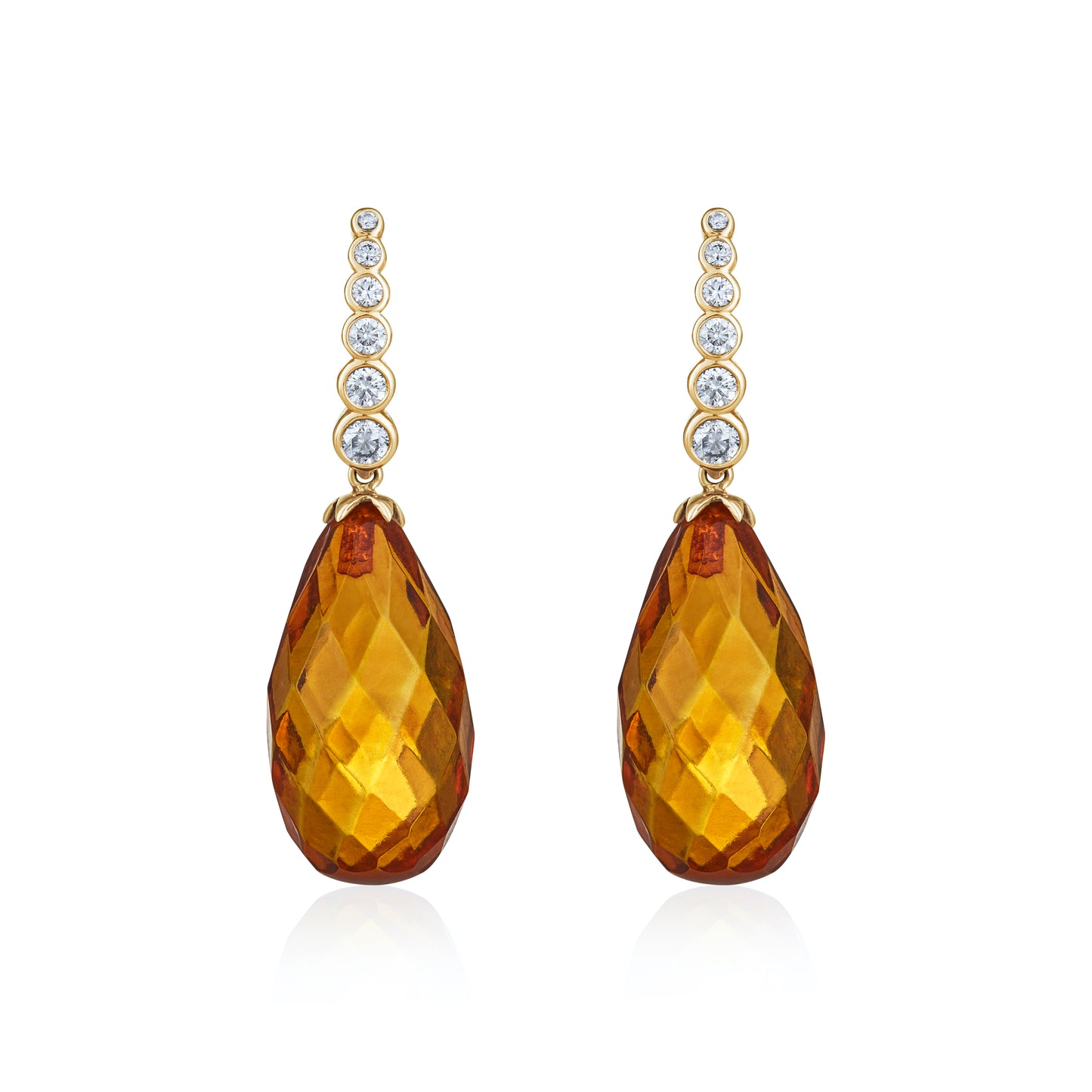 Magic Wish 18ct Yellow Gold, Diamond & Amber Short Drop Earrings