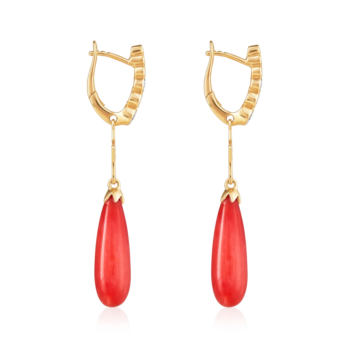 Magic Wish 18ct Yellow Gold, Diamond & Coral Short Drop Earrings with Open Star