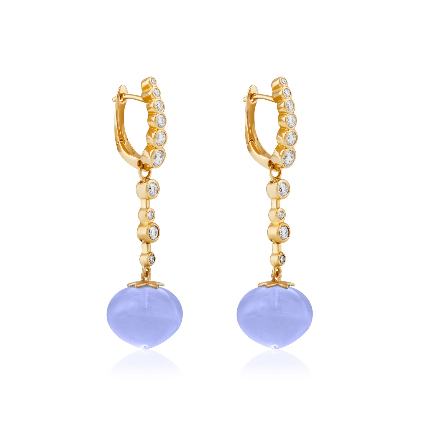 Magic Wish 18ct Yellow Gold, Diamond & Blue Chalcedony Medium Drop Earrings