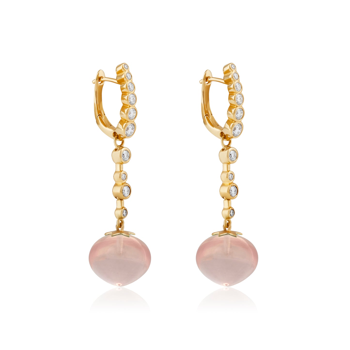 Magic Wish 18ct Yellow Gold Diamond & Rose Quartz Medium Drop Earrings