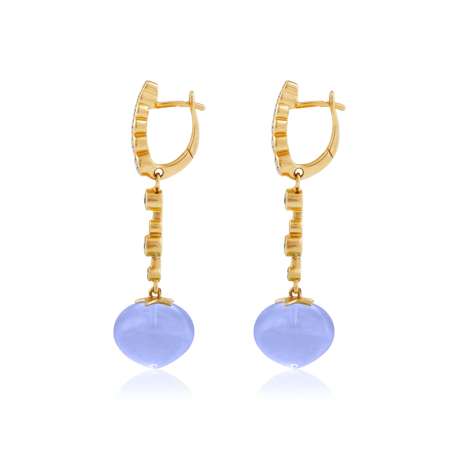Magic Wish 18ct Yellow Gold, Diamond & Blue Chalcedony Medium Drop Earrings