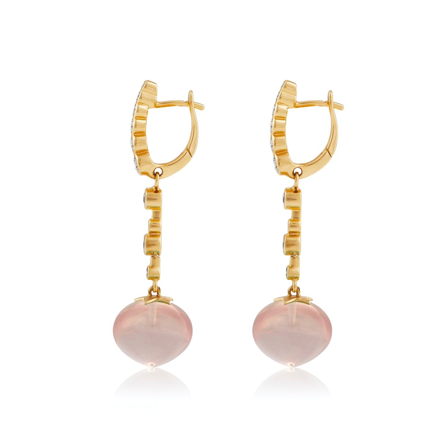Magic Wish 18ct Yellow Gold Diamond & Rose Quartz Medium Drop Earrings