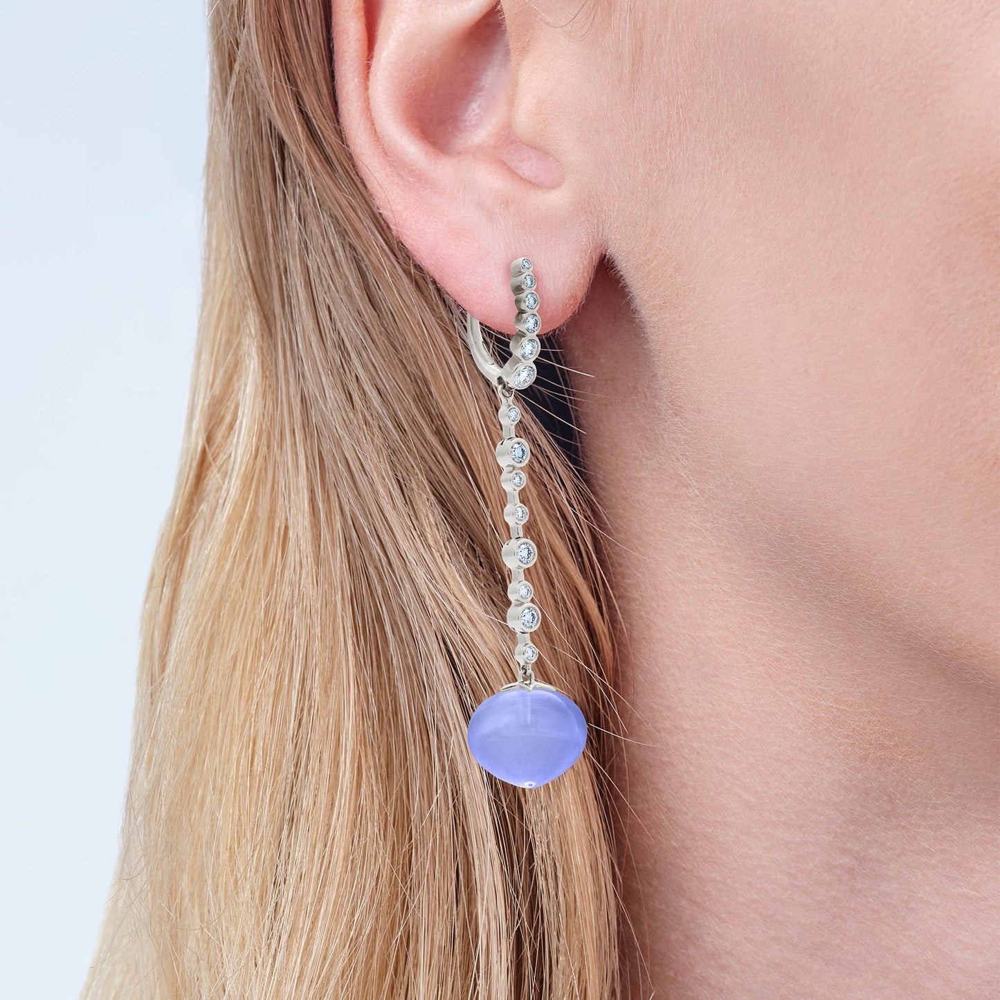 Magic Wish 18ct White Gold, Diamond & Blue Chalcedony Long Drop Earrings