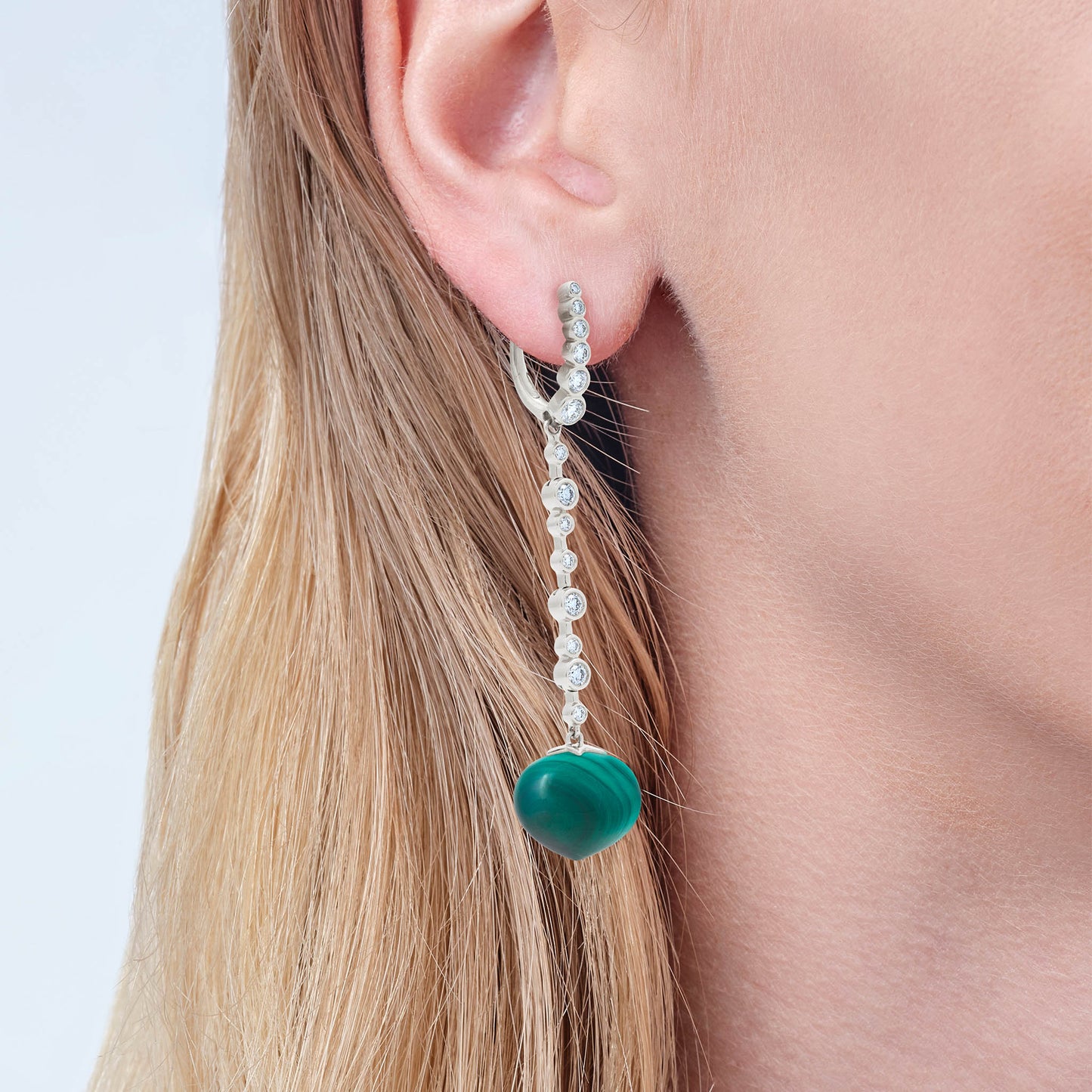 Magic Wish 18ct White Gold, Diamond & Malachite Long Drop Earrings