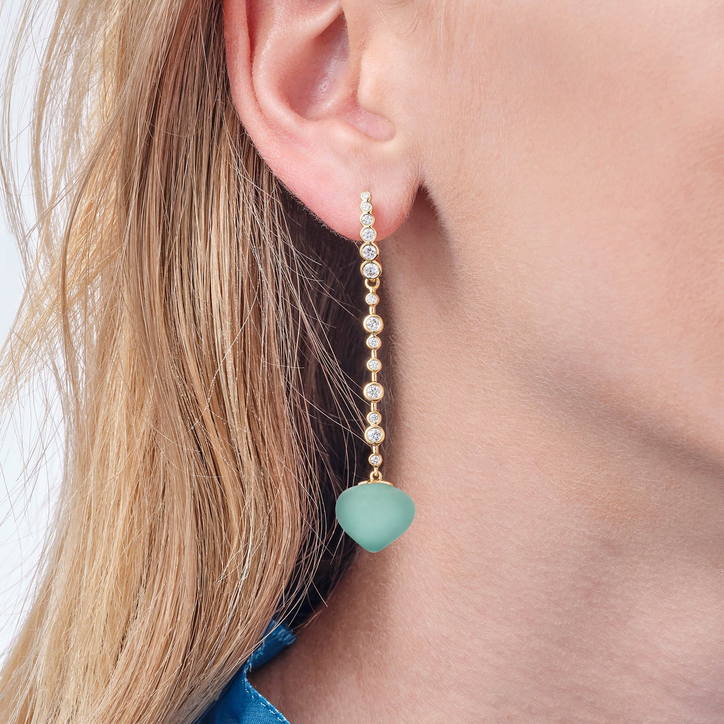 Magic Wish 18ct Yellow Gold, Diamond & Aquamarine Long Drop Earrings