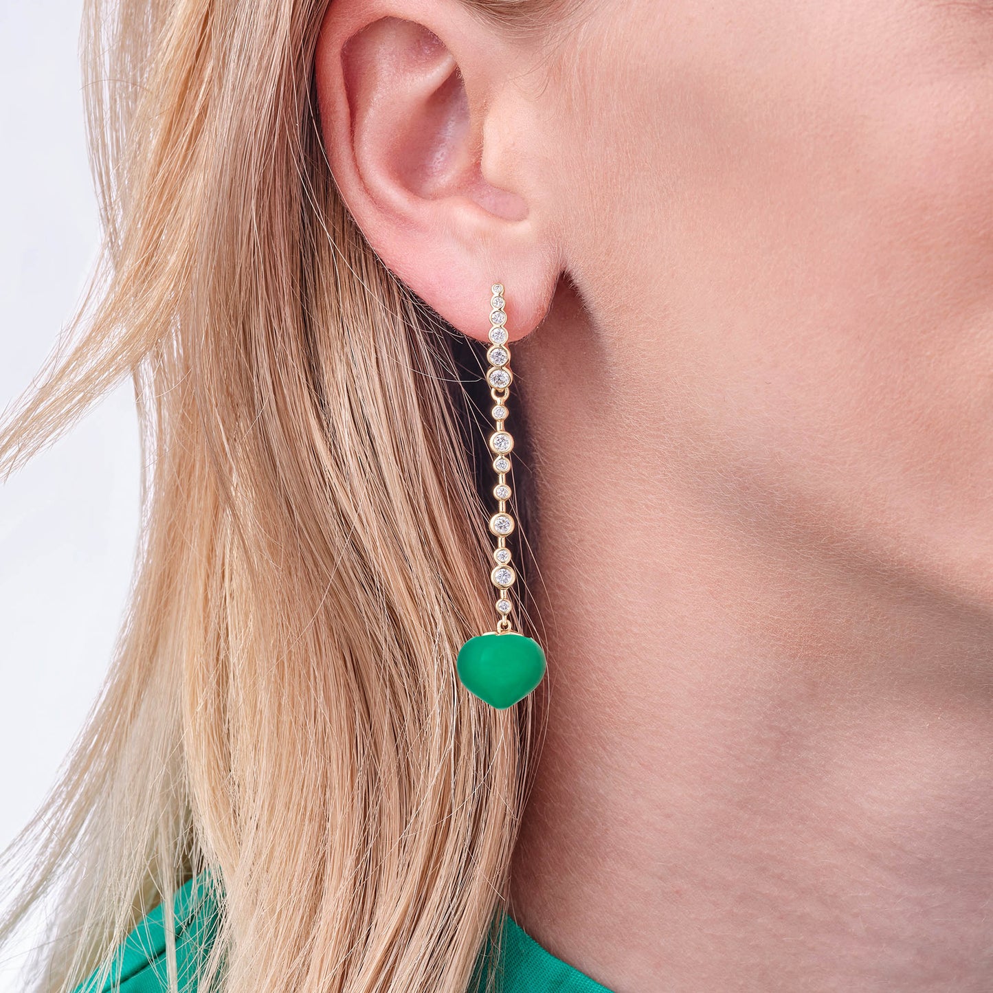 Magic Wish 18ct Yellow Gold, Diamond & Chrysoprase Long Drop Earrings