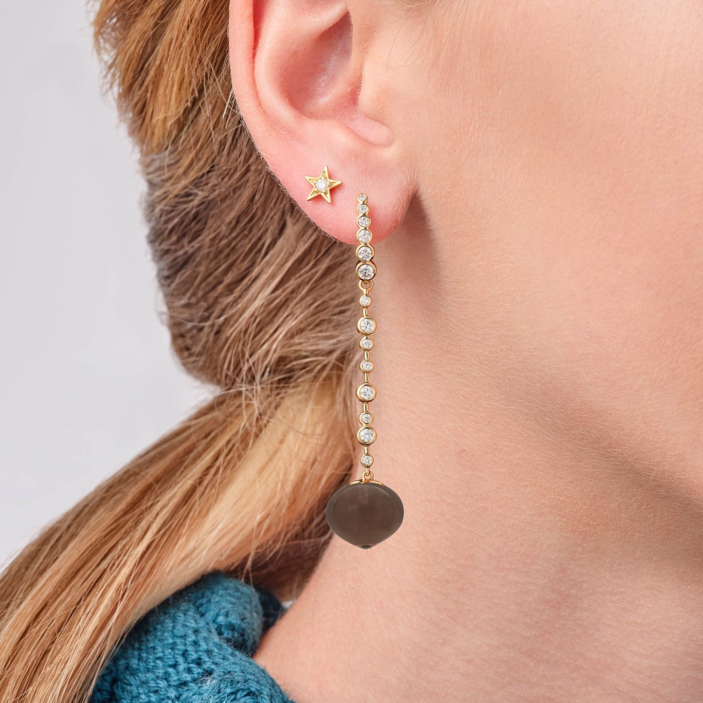 Magic Wish 18ct Yellow Gold, Diamond & Smoky Quartz Long Drop Earrings