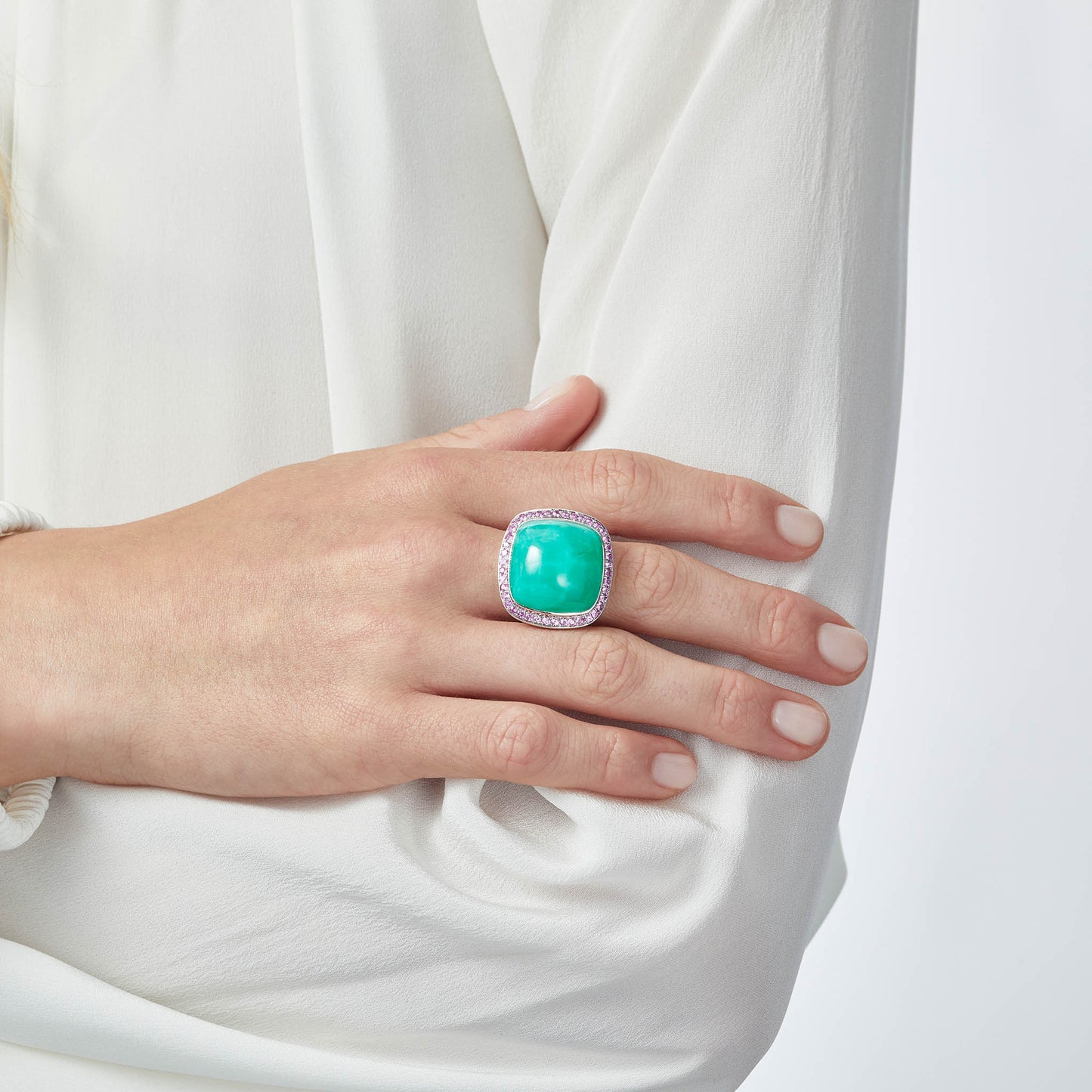 Magic Wish 18ct White Gold, Chrysoprase & Pink Sapphire Ring