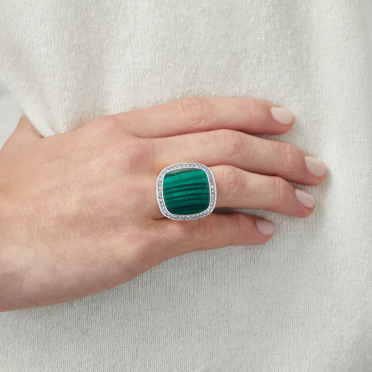 Magic Wish 18ct White Gold, Grey Diamond & Malachite Ring