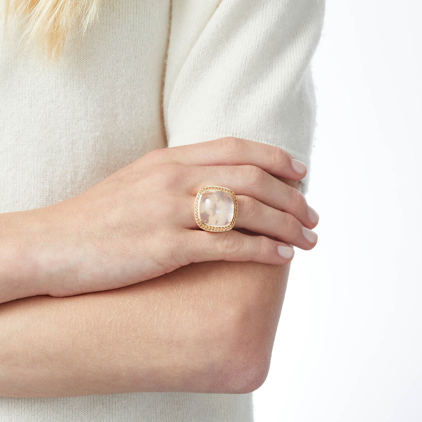 Magic Wish 18ct Yellow Gold, Orange Sapphire & Rose Quartz Ring