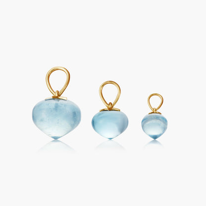 Sky Blue Topaz Soul Drop pendants in 14ct yellow gold, three sizes