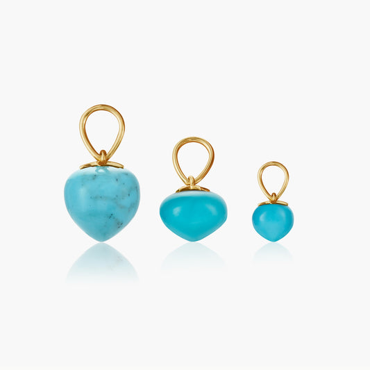 Turquoise Soul Drop pendants in 14ct yellow gold, three sizes