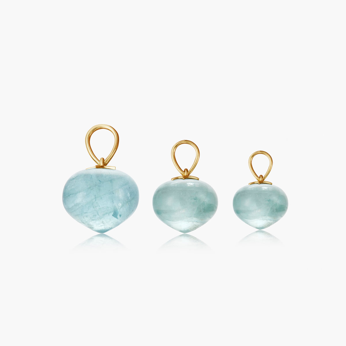Aquamarine Soul Drop pendants in 14ct yellow gold, three sizes