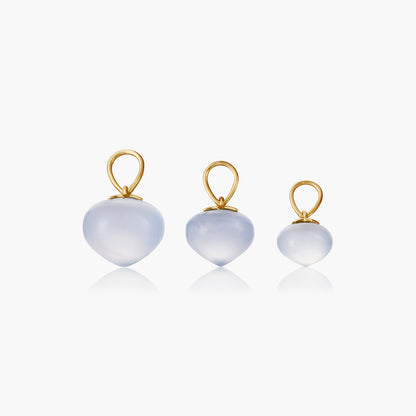 Blue Chalcedony Soul Drop pendants in 14ct yellow gold, three sizes