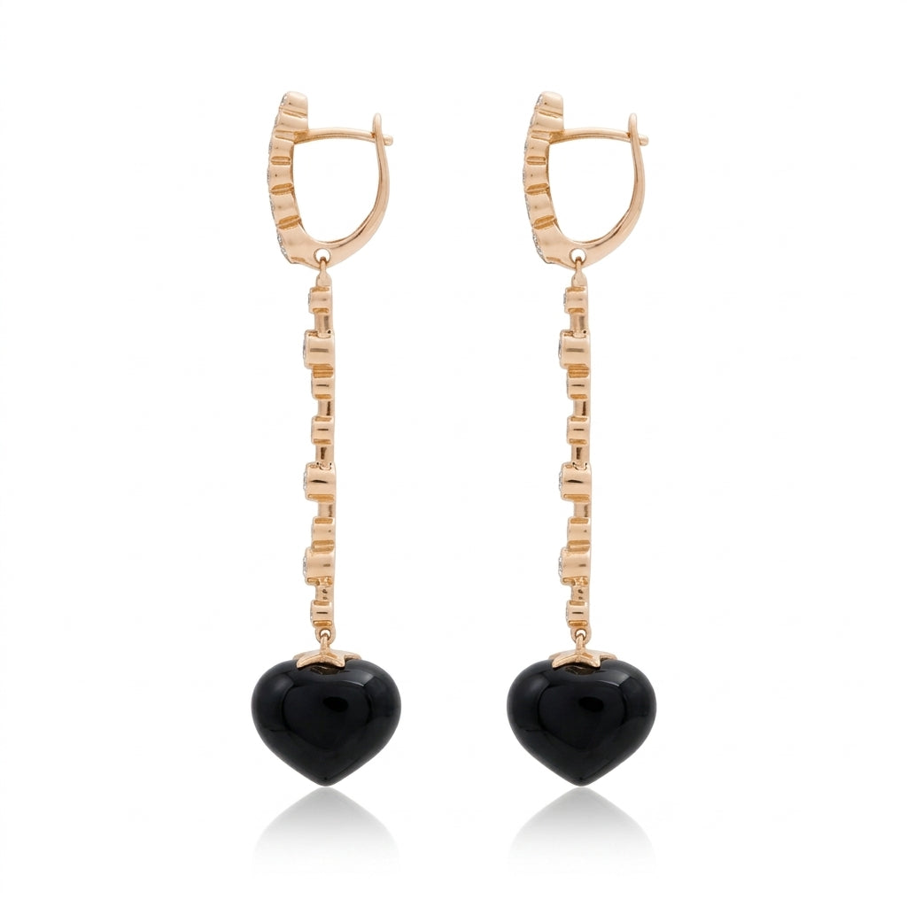 Magic Wish 18ct Yellow Gold, Diamond & Onyx Long Drop Earrings