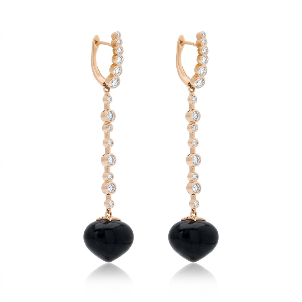Magic Wish 18ct Yellow Gold, Diamond & Onyx Long Drop Earrings