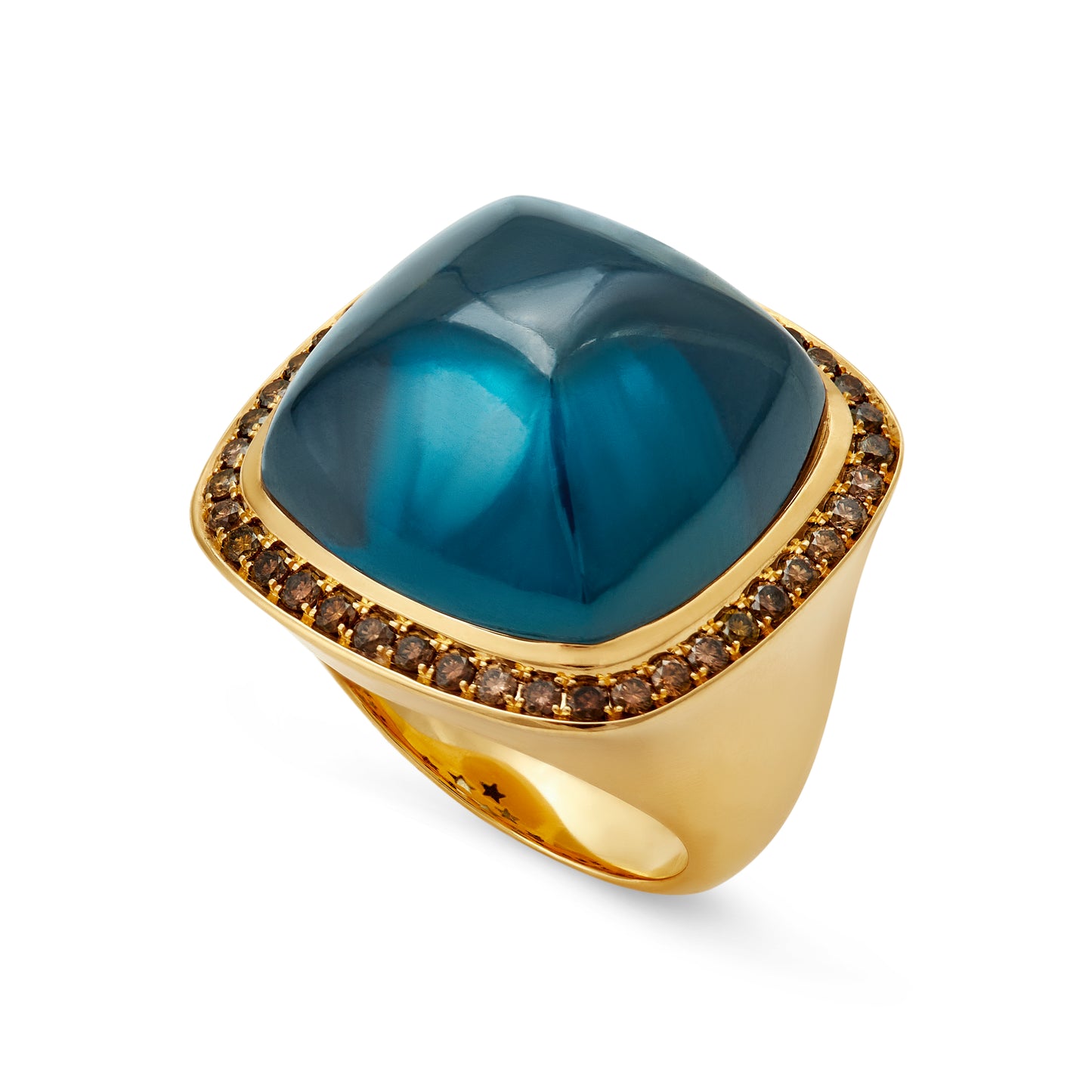 Magic Wish 18ct Yellow Gold, Cognac Diamonds & London Blue Topaz Ring