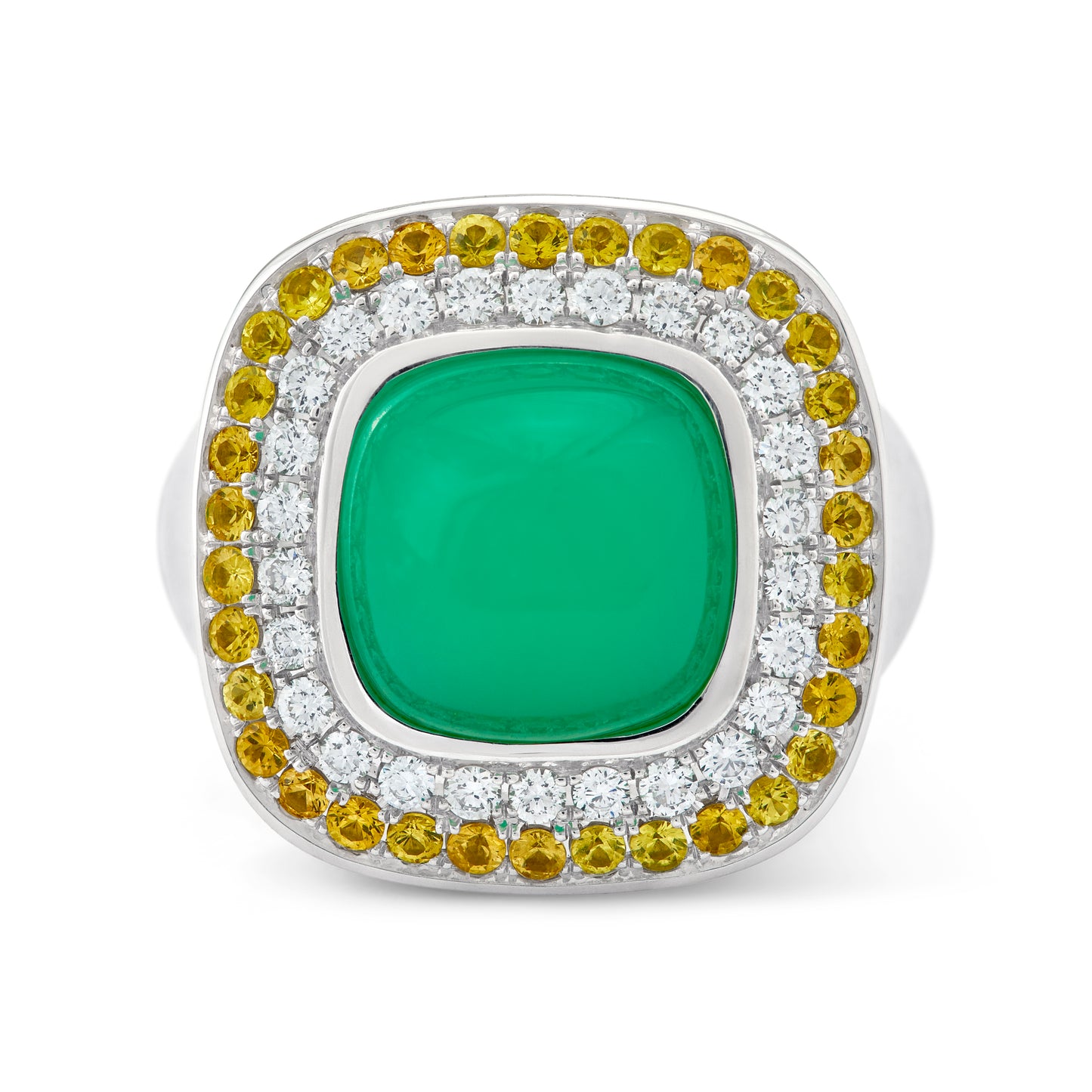 Sweet Aura 18ct White Gold, Chrysoprase, Diamond & Yellow Sapphire Ring