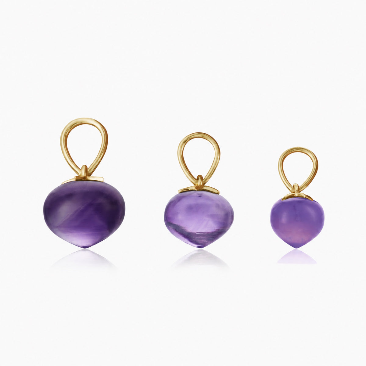 Amethyst Soul Drop pendants in 14ct yellow gold, group