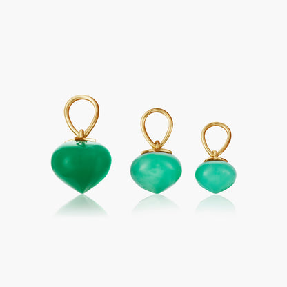 Chrysoprase Soul Drop pendants in 14ct yellow gold, group
