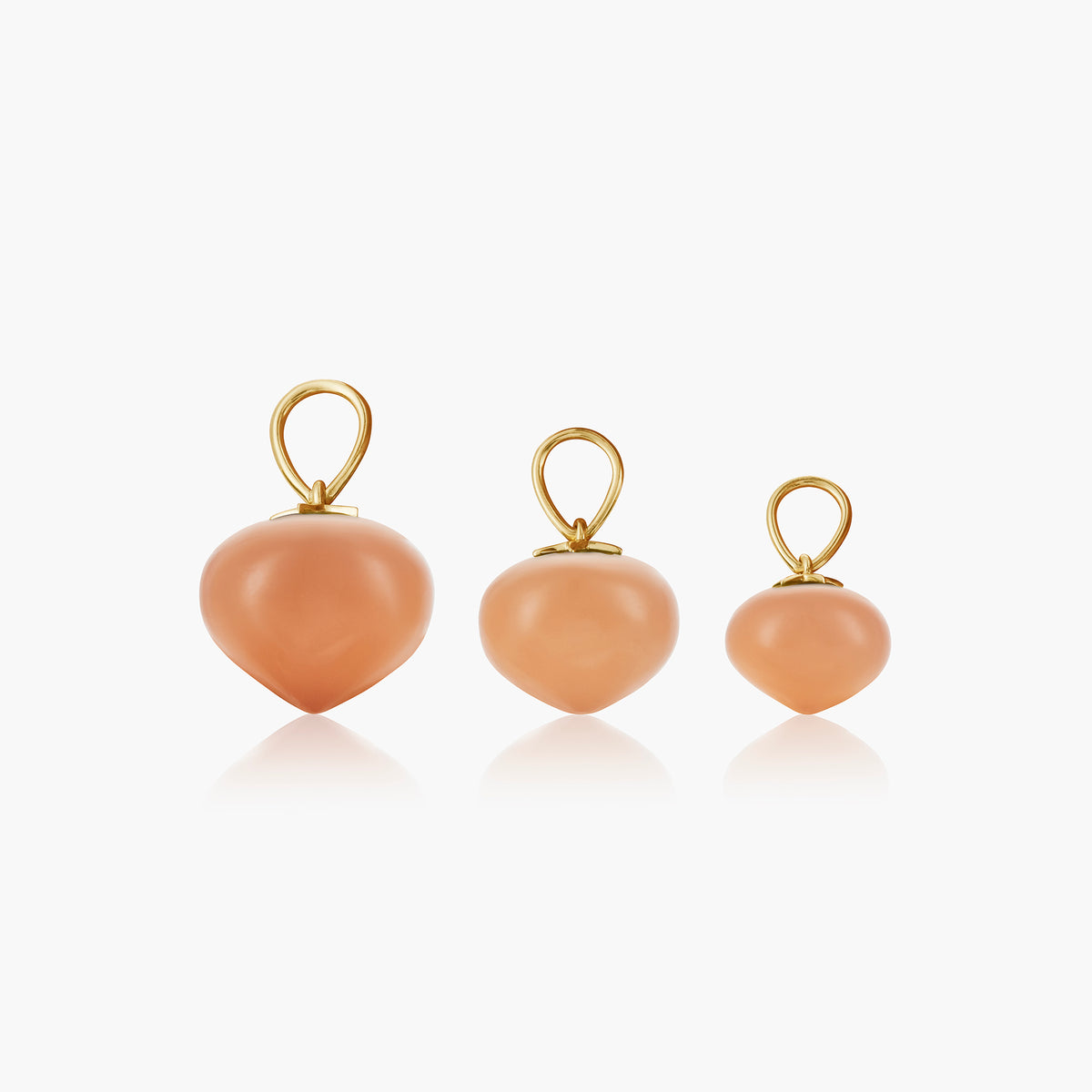 Blush Moonstone Soul Drop pendants in 14ct yellow gold, three sizes