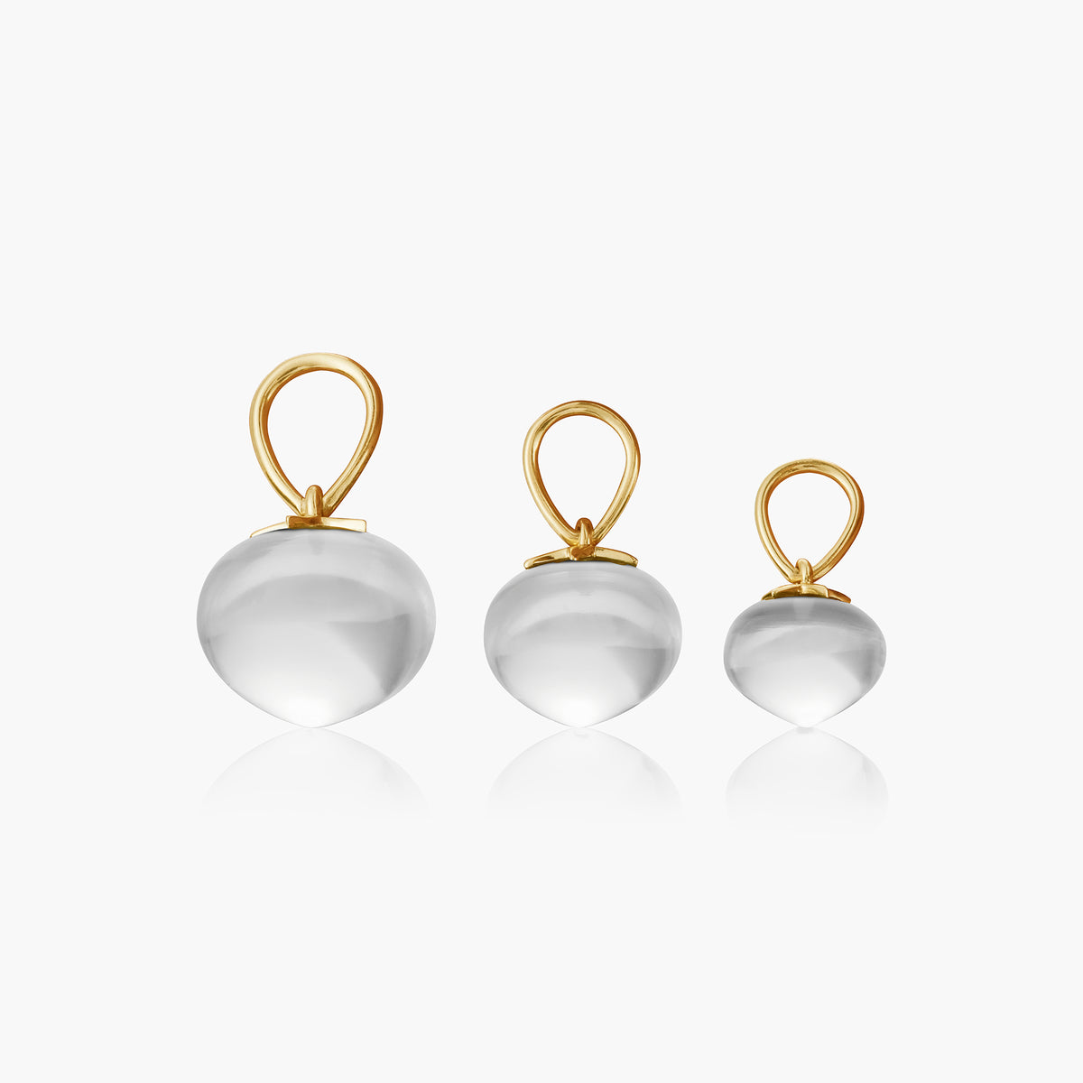 Rock Crystal Soul Drop pendants in 14ct yellow gold, three sizes