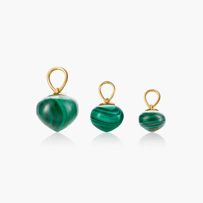 Malachite Soul Drop pendants in 14ct yellow gold, group