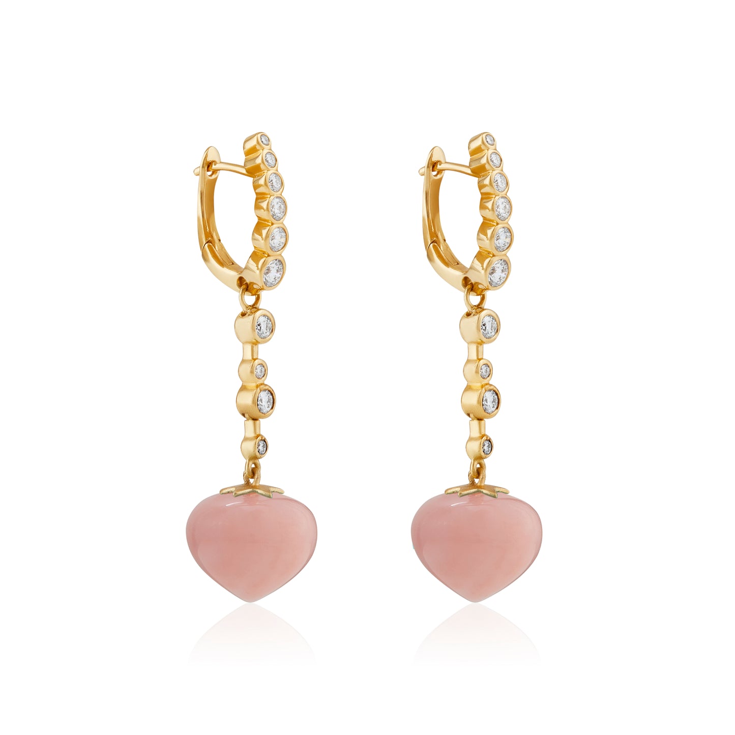 Magic Wish 18ct Yellow Gold, Diamond & Pink Opal Medium Drop Earrings