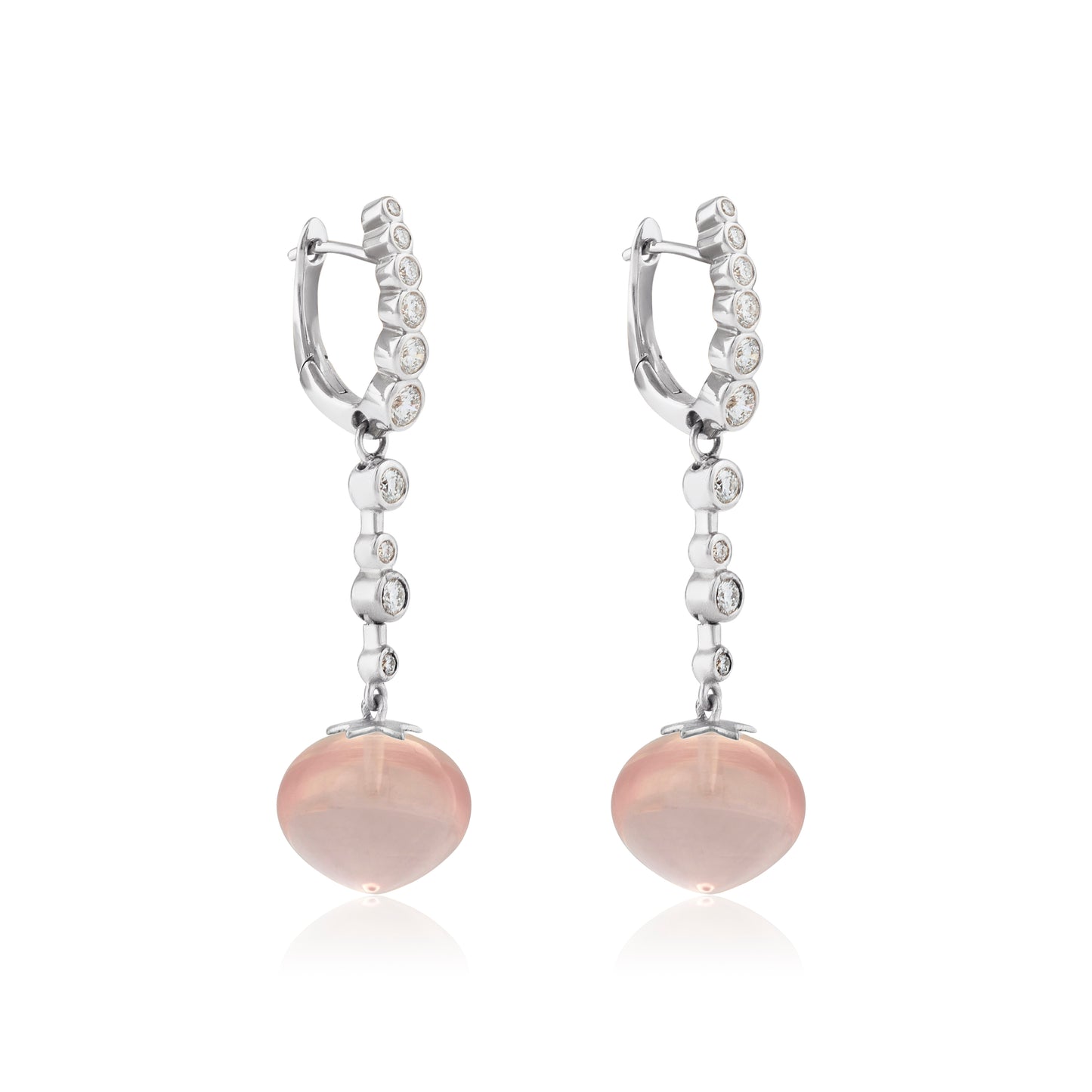 Magic Wish 18ct White Gold Diamond & Rose Quartz Medium Drop Earrings