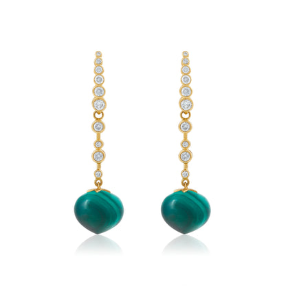 Magic Wish 18ct Yellow Gold, Diamond & Malachite Medium Drop Earrings