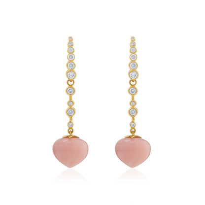 Magic Wish 18ct Yellow Gold, Diamond & Pink Opal Medium Drop Earrings