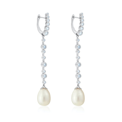 Magic Wish 18ct White Gold, Diamond & Pearl Long Drop Earrings
