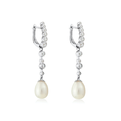 Magic Wish 18ct White Gold, Diamond & Pearl Medium Drop Earrings