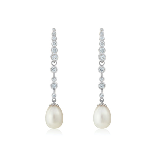Magic Wish 18ct White Gold, Diamond & Pearl Medium Drop Earrings