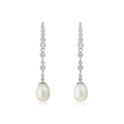 Magic Wish 18ct White Gold, Diamond & Pearl Medium Drop Earrings