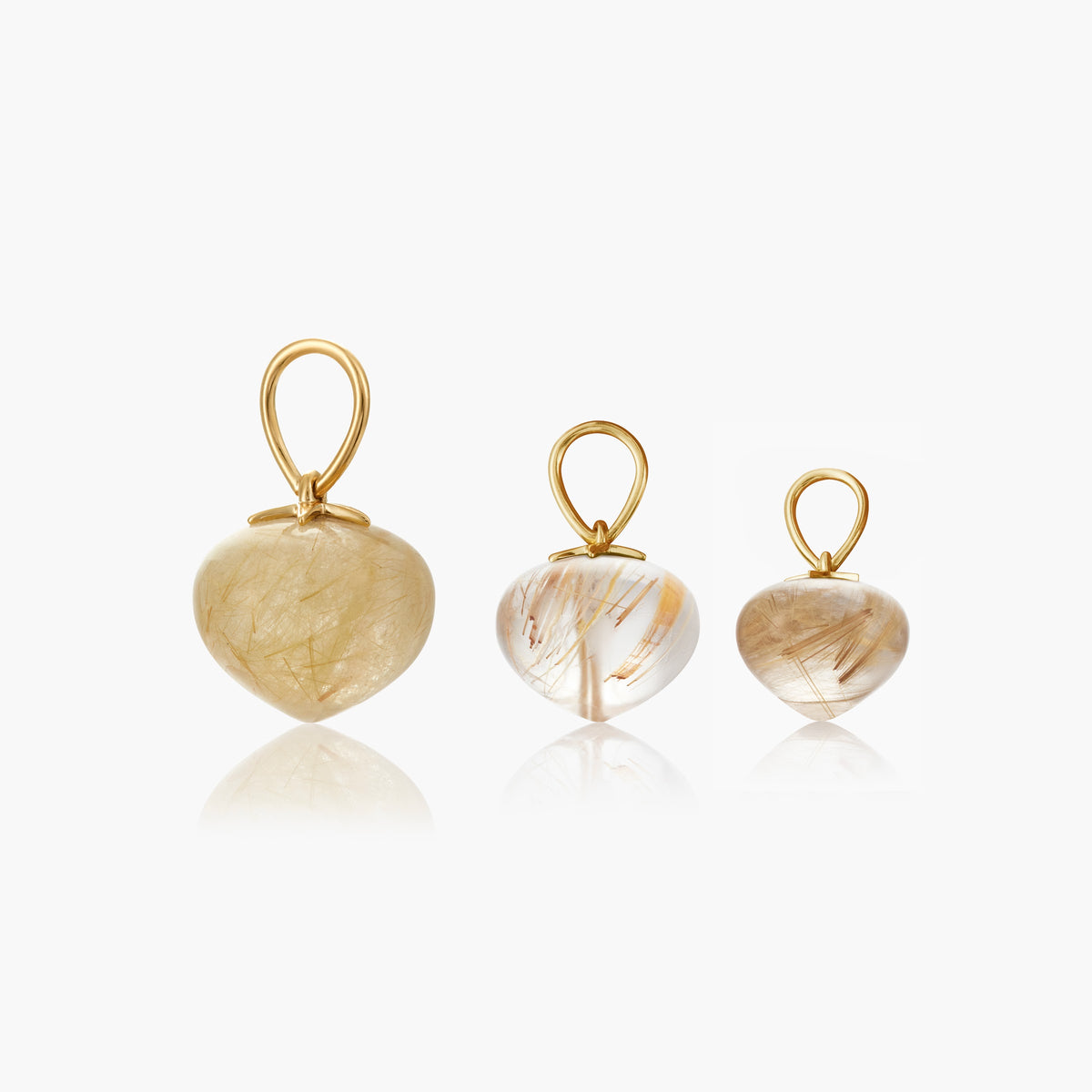 Rutile Quartz Soul Drop pendants in 14ct yellow gold, group