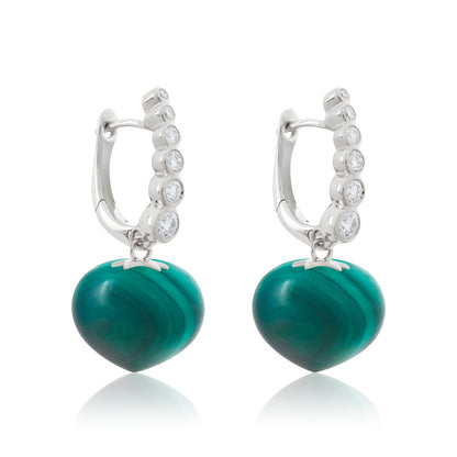 Magic Wish 18ct White Gold, Diamond & Malachite Short Drop Earrings