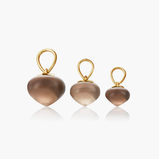 Smoky Quartz Soul Drop pendants in 14ct yellow gold, group