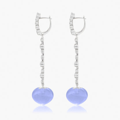 Magic Wish 18ct White Gold, Diamond & Blue Chalcedony Long Drop Earrings