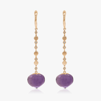 Magic Wish 18ct Yellow Gold, Diamond & Amethyst Long Drop Earrings