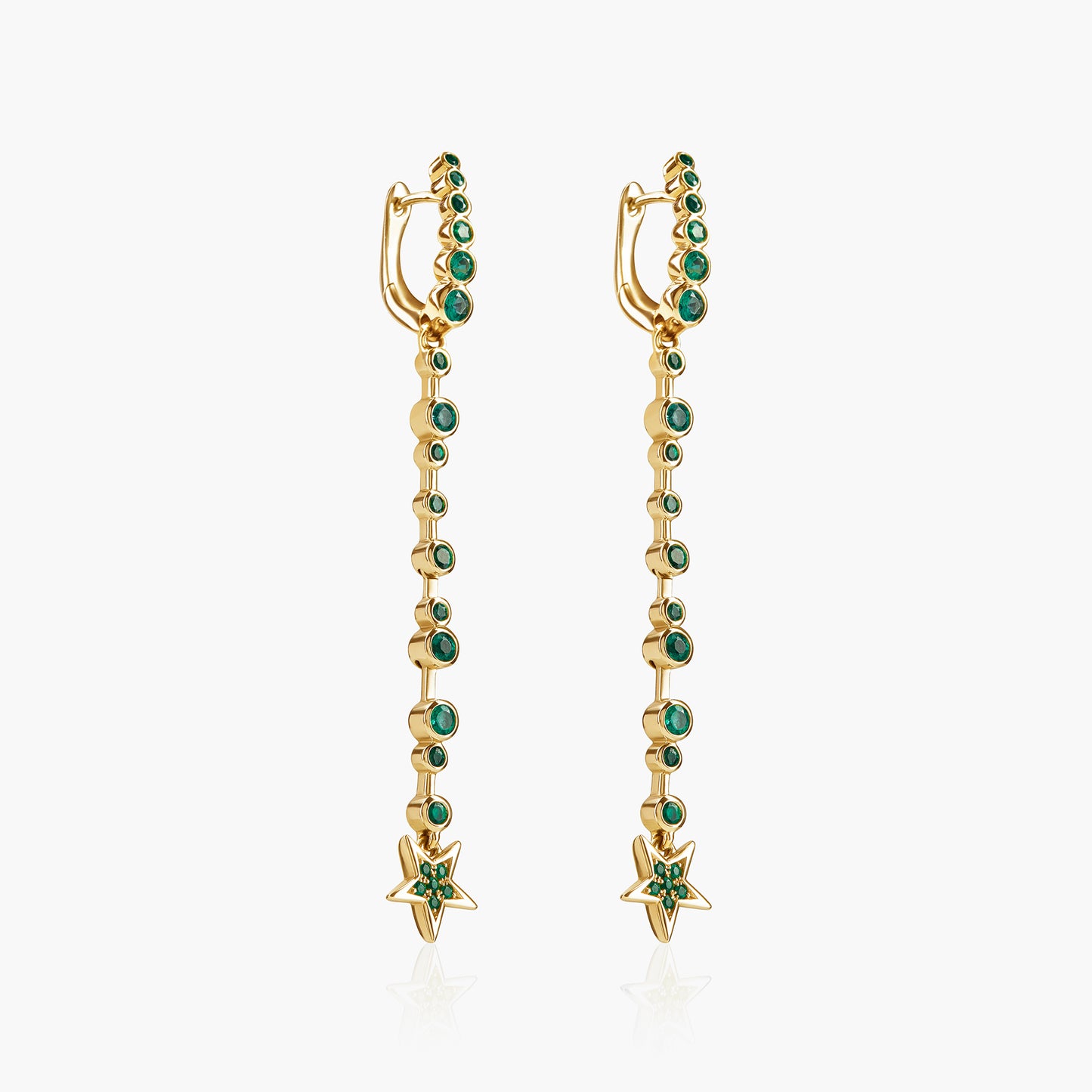 Guiding Star 18ct Yellow Gold & Emerald Long Drop Earrings