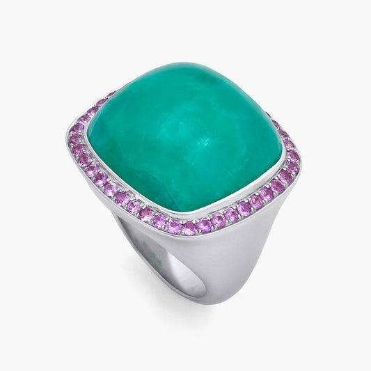Magic Wish 18ct White Gold, Chrysoprase & Pink Sapphire Ring